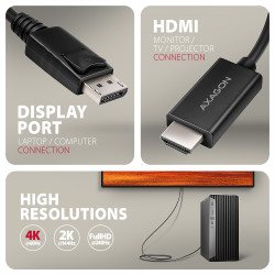 RVD-HI20C2 DP > HDMI cable 1.8 m, 4K/60Hz