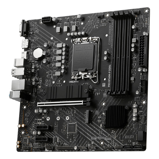 Mainboard|MSI|Intel B760 Express|LGA1700|Micro-ATX|Memory DDR4|Memory slots 4|2xPCI-Express 1x|1xPCI-Express 16x|2xM.2|1x15pin D-sub|1xHDMI|1xDisplayPort|4xUSB 2.0|1xUSB 3.2|1xUSB-C|2xPS/2|1xRJ45|3xAudio port|PROB760M-PDDR4 Mainboard|MSI|Intel B760 Express|LGA1700|Micro-ATX|Memory DDR4|Memory slots 4|2xPCI-Express 1x|1xPCI-Express 16x|2xM.2|1x15pin D-sub|1xHDMI|1xDisplayPort|4xUSB 2.0|1xUSB 3.2|1xUSB-C|2xPS/2|1xRJ45|3xAudio port|PROB760M-PDDR4