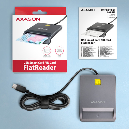 CARD READER FLAT SMARTCARD/ID/USB-C 1.3M CRE-SM3TC AXAGON CARD READER FLAT SMARTCARD/ID/USB-C 1.3M CRE-SM3TC AXAGON