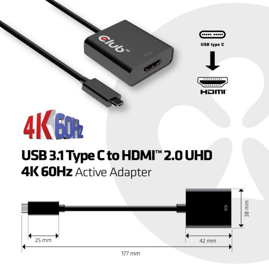 USB 3.1 Type C to HDMI 2.0 UHD 4K 60Hz Active Adapter