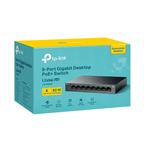 Switch|TP-LINK|LS108GP|Desktop/pedestal|8x10Base-T / 100Base-TX / 1000Base-T|PoE+ ports 8|LS108GP