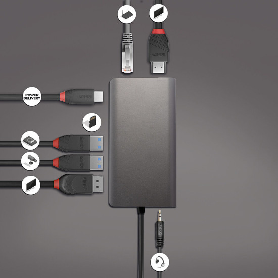 DST-Mini XT, USB-C Laptop Mini Docking Station with Single Display (4K) or Dual Display (Full HD) and 100W Pass-Through Charging