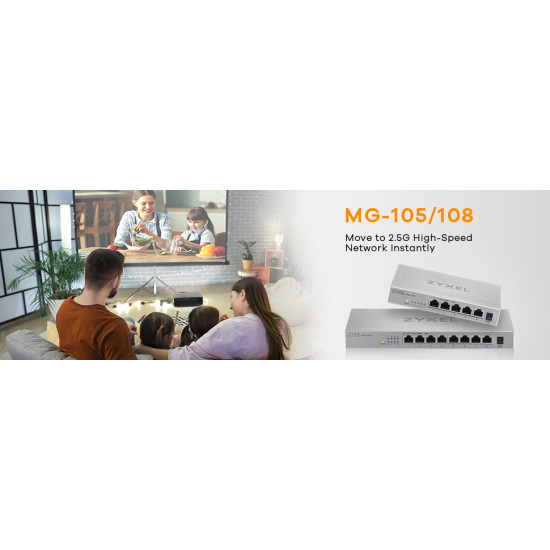 Zyxel MG-105 Unmanaged 2.5G Ethernet (100/1000/2500) Steel Zyxel MG-105 Unmanaged 2.5G Ethernet (100/1000/2500) Steel