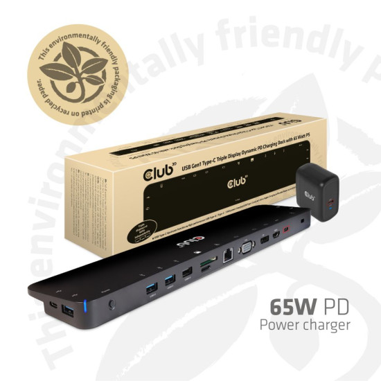CLUB3D UNIVERSAL USB Gen1 Type-C Triple Display Dynamic PD Charging Dock with 65 Watt PS ( VGA, HDMI, DP, ETHERNET) CLUB3D UNIVERSAL USB Gen1 Type-C Triple Display Dynamic PD Charging Dock with 65 Watt PS ( VGA, HDMI, DP, ETHERNET)