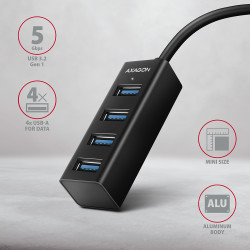 AXAGON HUE-M1C 4x USB3.2 Gen 1 MINI hub, metal, 20cm USB-C cable