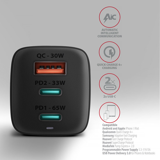 Axagon ACU-DPQ65 mobile device charger Mobile phone, Netbook, Laptop, Smartphone, Smartwatch, Tablet, Universal Black AC Fast charging Indoor Axagon ACU-DPQ65 mobile device charger Mobile phone, Netbook, Laptop, Smartphone, Smartwatch, Tablet, Universal Black AC Fast charging Indoor