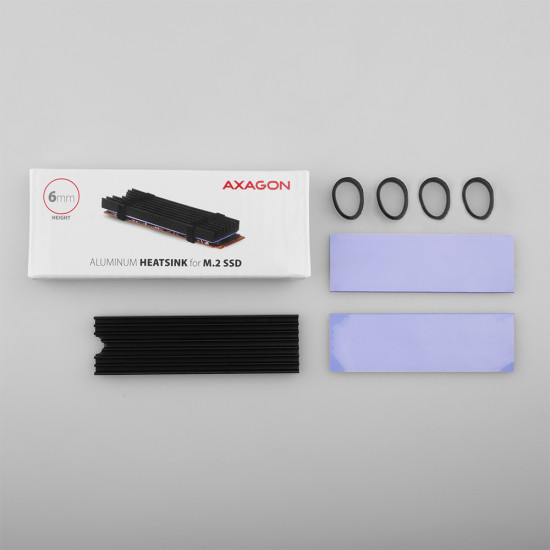 Axagon CLR-M2L6 computer cooling system M.2 NVMe SSD, Solid-state drive Heatsink/Radiator Black 1 pc(s) Axagon CLR-M2L6 computer cooling system M.2 NVMe SSD, Solid-state drive Heatsink/Radiator Black 1 pc(s)