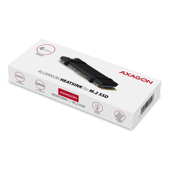 Axagon CLR-M2L6 computer cooling system M.2 NVMe SSD, Solid-state drive Heatsink/Radiator Black 1 pc(s) Axagon CLR-M2L6 computer cooling system M.2 NVMe SSD, Solid-state drive Heatsink/Radiator Black 1 pc(s)