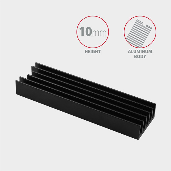 Axagon CLR-M2L10 computer cooling system M.2 NVMe SSD, Solid-state drive Heatsink/Radiator Black 1 pc(s) Axagon CLR-M2L10 computer cooling system M.2 NVMe SSD, Solid-state drive Heatsink/Radiator Black 1 pc(s)
