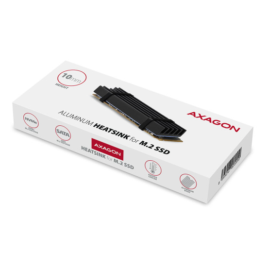 Axagon CLR-M2L10 computer cooling system M.2 NVMe SSD, Solid-state drive Heatsink/Radiator Black 1 pc(s) Axagon CLR-M2L10 computer cooling system M.2 NVMe SSD, Solid-state drive Heatsink/Radiator Black 1 pc(s)