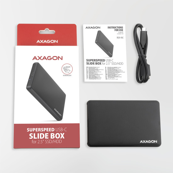 AXAGON EE25-SLC USB-C 3.2 Gen1 - SATA 6G 2.5" SLIDE box BLACK AXAGON EE25-SLC USB-C 3.2 Gen1 - SATA 6G 2.5" SLIDE box BLACK