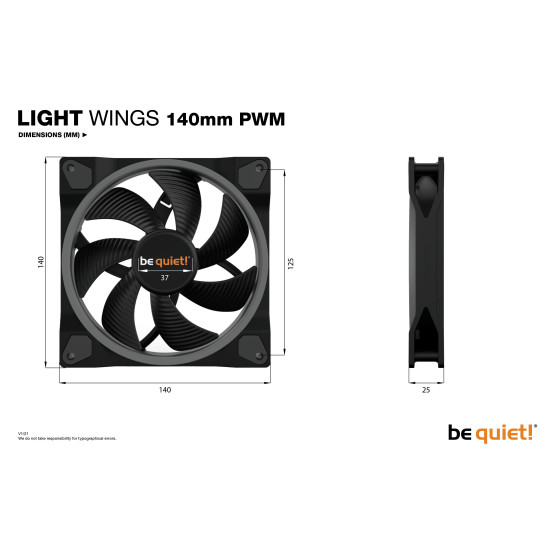 CASE FAN 140MM LIGHT WINGS/BL074 BE QUIET CASE FAN 140MM LIGHT WINGS/BL074 BE QUIET