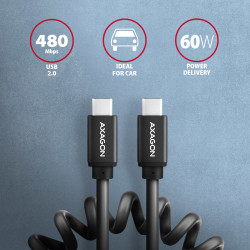 Axagon Data and charging USB 2.0 cable 1.1 m long. PD 60W, 3A. Black twisted.