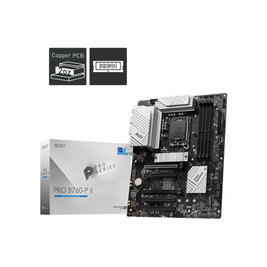 Mainboard|MSI|Intel B760 Express|LGA1700|Memory DDR5|Memory slots 4|5xPCI-Express 5.0 16x|2xM.2|1xHDMI|1xDisplayPort|2xUSB 2.0|2xUSB 3.2|1xUSB-C|1xOptical S/PDIF|1xRJ45|5xAudio port|PROB760-PII Mainboard|MSI|Intel B760 Express|LGA1700|Memory DDR5|Memory slots 4|5xPCI-Express 5.0 16x|2xM.2|1xHDMI|1xDisplayPort|2xUSB 2.0|2xUSB 3.2|1xUSB-C|1xOptical S/PDIF|1xRJ45|5xAudio port|PROB760-PII