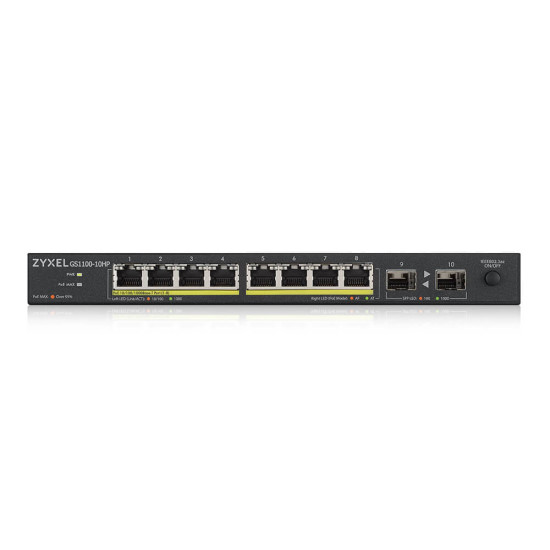 Zyxel GS1100-10HP v2 Unmanaged Gigabit Ethernet (10/100/1000) Power over Ethernet (PoE) Black Zyxel GS1100-10HP v2 Unmanaged Gigabit Ethernet (10/100/1000) Power over Ethernet (PoE) Black