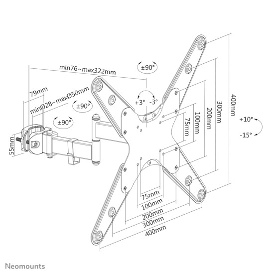 Neomounts FL40-450BL14 TV pole mount 32-55" - diam. 28-50 mm - full motion Neomounts FL40-450BL14 TV pole mount 32-55" - diam. 28-50 mm - full motion
