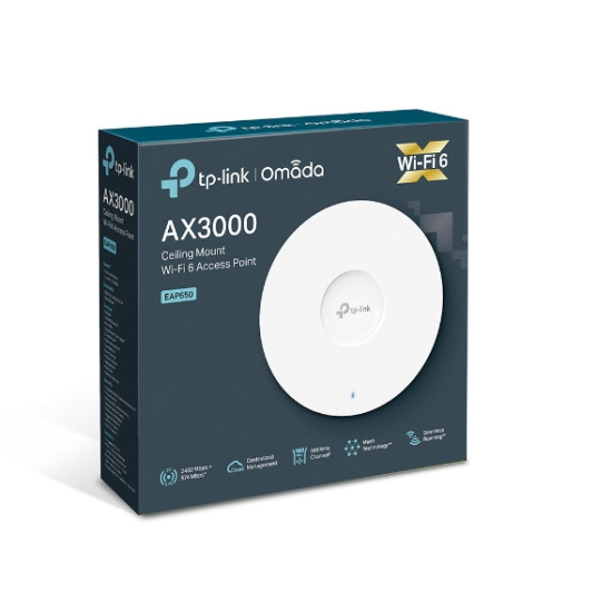 Access Point|TP-LINK|Omada|2976 Mbps|IEEE 802.11a/b/g|IEEE 802.11n|IEEE 802.11ac|IEEE 802.11ax|1xRJ45|EAP650 Access Point|TP-LINK|Omada|2976 Mbps|IEEE 802.11a/b/g|IEEE 802.11n|IEEE 802.11ac|IEEE 802.11ax|1xRJ45|EAP650