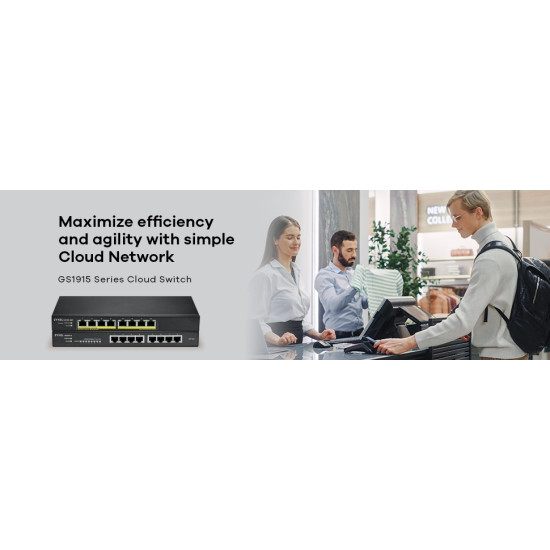 Zyxel GS1915-8EP Managed L2 Gigabit Ethernet (10/100/1000) Power over Ethernet (PoE) Black Zyxel GS1915-8EP Managed L2 Gigabit Ethernet (10/100/1000) Power over Ethernet (PoE) Black