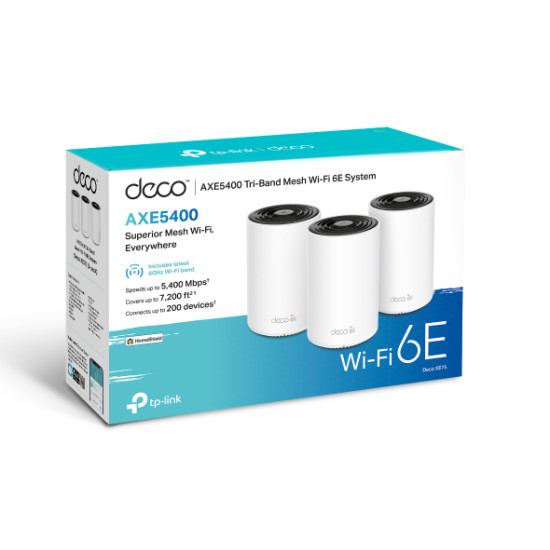 Wireless Router|TP-LINK|Wireless Access Point / Router|3-pack|5400 Mbps|Mesh|Wi-Fi 6e|3x10/100/1000M|Number of antennas 4|DECOXE75(3-PACK) Wireless Router|TP-LINK|Wireless Access Point / Router|3-pack|5400 Mbps|Mesh|Wi-Fi 6e|3x10/100/1000M|Number of antennas 4|DECOXE75(3-PACK)