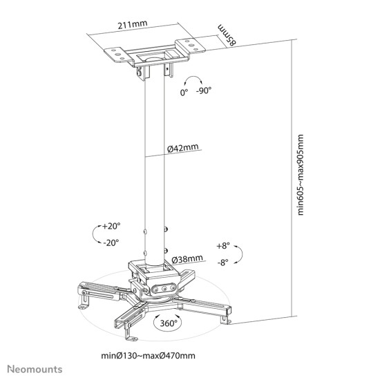 NEOMOUNTS BY NEWSTAR PROJECTOR CEILING MOUNT (HEIGHT ADJUSTABLE: 60-90 CM) NEOMOUNTS BY NEWSTAR PROJECTOR CEILING MOUNT (HEIGHT ADJUSTABLE: 60-90 CM)