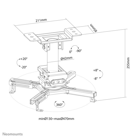 Neomounts CL25-530BL1 Beamer ceiling mount - h 25,5 cm - easy-install - full motion Neomounts CL25-530BL1 Beamer ceiling mount - h 25,5 cm - easy-install - full motion