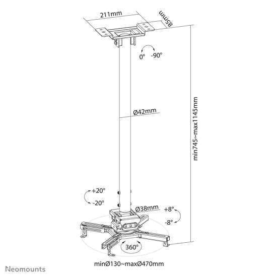 Neomounts CL25-550BL1 Beamer ceiling mount - h 74,5-114,5 cm - easy-install - full motion Neomounts CL25-550BL1 Beamer ceiling mount - h 74,5-114,5 cm - easy-install - full motion