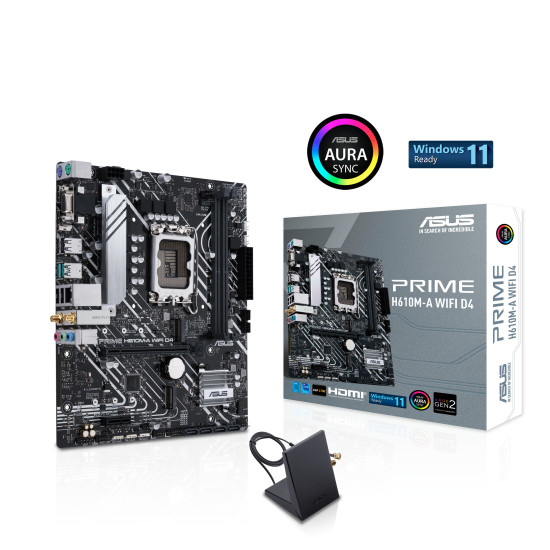 Mainboard|ASUS|Intel H610|LGA1700|Micro-ATX|Memory DDR4|Memory slots 2|1xPCI-Express 3.0 1x|1xPCI-Express 4.0 16x|2xM.2|1x15pin D-sub|1xHDMI|1xDisplayPort|2xAudio-In|1xAudio-Out|4xUSB 2.0|2xUSB 3.2|2xPS/2|1xRJ45|2xRF-Out|H610M-AWIFID4 Mainboard|ASUS|Intel H610|LGA1700|Micro-ATX|Memory DDR4|Memory slots 2|1xPCI-Express 3.0 1x|1xPCI-Express 4.0 16x|2xM.2|1x15pin D-sub|1xHDMI|1xDisplayPort|2xAudio-In|1xAudio-Out|4xUSB 2.0|2xUSB 3.2|2xPS/2|1xRJ45|2xRF-Out|H610M-AWIFID4
