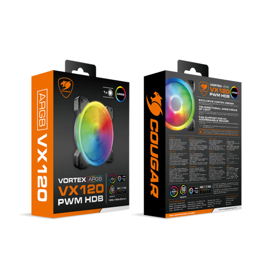 COUGAR Gaming VORTEX ARGB VX120 Computer case Fan 12 cm Black 1 pc(s) COUGAR Gaming VORTEX ARGB VX120 Computer case Fan 12 cm Black 1 pc(s)