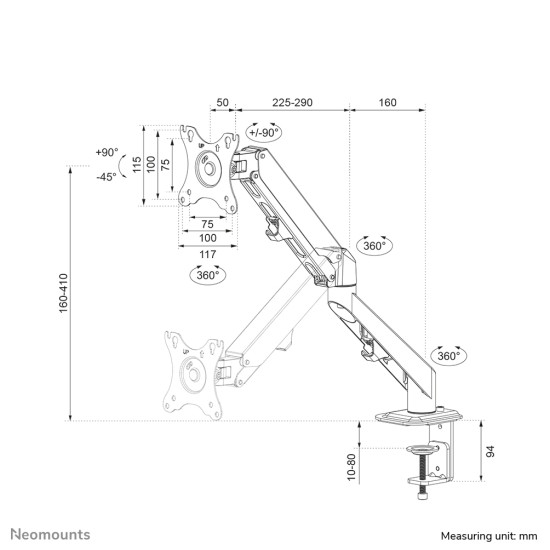 NEOMOUNTS BY NEWSTAR GAS SPRING DESK MOUNT (CLAMP/GROMMET) NEOMOUNTS BY NEWSTAR GAS SPRING DESK MOUNT (CLAMP/GROMMET)