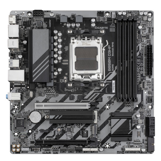 GIGABYTE B850M D3HP Motherboard - AMD Ryzen 9000 Series CPUs, 5+2+2 Phases Digital VRM, up to 8200MHz DDR5 (OC), 1xPCIe 5.0 + 1xPCIe 4.0 M.2, GbE LAN, USB 3.2 Gen 2 GIGABYTE B850M D3HP Motherboard - AMD Ryzen 9000 Series CPUs, 5+2+2 Phases Digital VRM, up to 8200MHz DDR5 (OC), 1xPCIe 5.0 + 1xPCIe 4.0 M.2, GbE LAN, USB 3.2 Gen 2