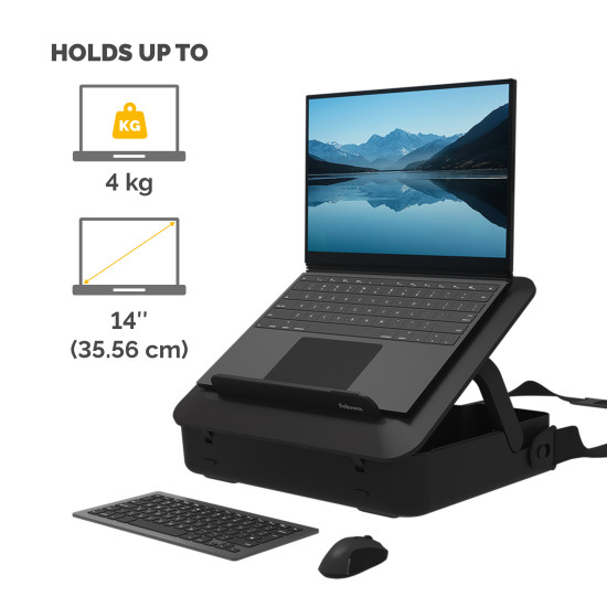 Fellowes Laptop Carry Case with Built-in Laptop Stand - Breyta Lockable Laptop Carry Case for Hybrid Working & Laptops Up To 14"/4KG - Black Fellowes Laptop Carry Case with Built-in Laptop Stand - Breyta Lockable Laptop Carry Case for Hybrid Working & Laptops Up To 14"/4KG - Black