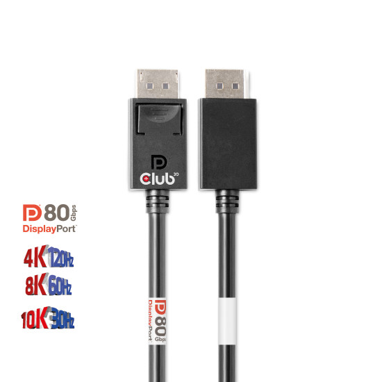 CLUB3D DisplayPort 2.1 Bi-Directional VESA DP80 Certified Cable 4K240Hz, 8K60Hz or 10K30Hz M/M 1.2m/3.94ft CLUB3D DisplayPort 2.1 Bi-Directional VESA DP80 Certified Cable 4K240Hz, 8K60Hz or 10K30Hz M/M 1.2m/3.94ft