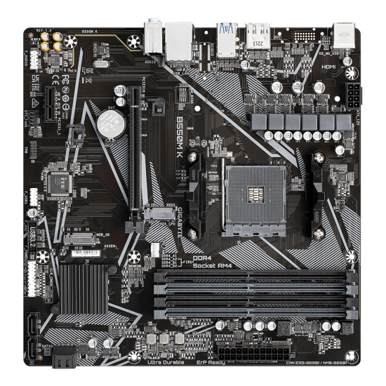 Mainboard|GIGABYTE|AMD B550|SAM4|Micro-ATX|Memory DDR4|Memory slots 4|1xPCI-Express 3.0 1x|1xPCI-Express 4.0 16x|2xM.2|1xHDMI|1xDisplayPort|2xAudio-In|1xAudio-Out|4xUSB 2.0|4xUSB 3.2|1xPS/2|1xRJ45|B550MK Mainboard|GIGABYTE|AMD B550|SAM4|Micro-ATX|Memory DDR4|Memory slots 4|1xPCI-Express 3.0 1x|1xPCI-Express 4.0 16x|2xM.2|1xHDMI|1xDisplayPort|2xAudio-In|1xAudio-Out|4xUSB 2.0|4xUSB 3.2|1xPS/2|1xRJ45|B550MK