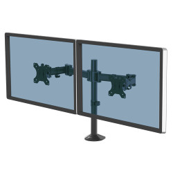 Fellowes Dual Monitor Arm - Reflex Dual Monitor Mount for 8KG 27 Inch Screens - Adjustable Monitor Desk Mount - Tilt 45° Pan 180° Rotation 360°, VESA 75 x 75/100 x 100 - Black