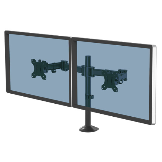 Fellowes Reflex Dual Monitor Arm - Dual Monitor Mount for 8KG 27 Inch Screens - Adjustable Monitor Desk Mount - Tilt 45° Pan 180° Rotation 360°, VESA 75 x 75/100 x 100 - Black Fellowes Reflex Dual Monitor Arm - Dual Monitor Mount for 8KG 27 Inch Screens - Adjustable Monitor Desk Mount - Tilt 45° Pan 180° Rotation 360°, VESA 75 x 75/100 x 100 - Black