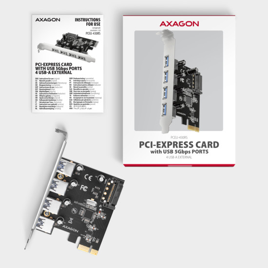 PCEU-430RS PCIe controller 4x ext. USB-A 5Gbps port PCEU-430RS PCIe controller 4x ext. USB-A 5Gbps port
