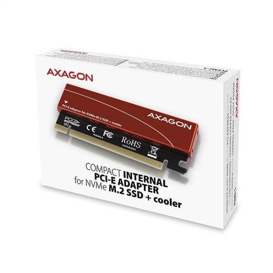PCEM2-S PCIe x16 - M.2 NVMe M-key slot adapter, w. passive alu heatsink