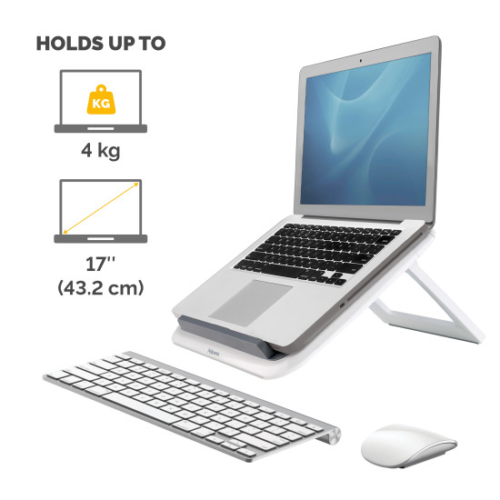 Fellowes Laptop Stand for Desk - I-Spire Quick Lift Adjustable Laptop Stand for the Home and Office - Portable Laptop Stand with 7 Height Adjustments - Max Monitor Size 17", Max Weight 4KG - White Fellowes Laptop Stand for Desk - I-Spire Quick Lift Adjustable Laptop Stand for the Home and Office - Portable Laptop Stand with 7 Height Adjustments - Max Monitor Size 17", Max Weight 4KG - White