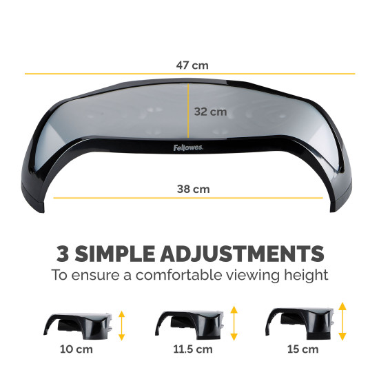 Fellowes Computer Monitor Stand with 3 Height Adjustments - Smart Suites Monitor Riser - Ergonomic Adjustable Monitor Stand for Computers - Max Weight 10KG/Max Size 21" - Black Fellowes Computer Monitor Stand with 3 Height Adjustments - Smart Suites Monitor Riser - Ergonomic Adjustable Monitor Stand for Computers - Max Weight 10KG/Max Size 21" - Black