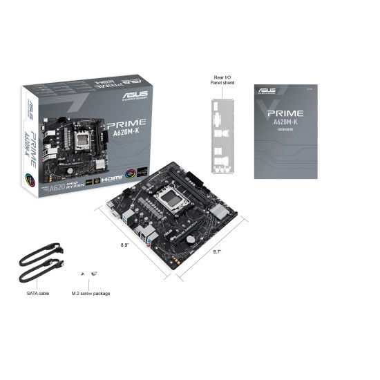 Mainboard|ASUS|AMD A620|Micro-ATX|Memory DDR5|Memory slots 2|1xPCI-Express 3.0 1x|1xPCI-Express 4.0 16x|1xM.2|1x15pin D-sub|1xHDMI|2xUSB 2.0|4xUSB 3.2|1xPS/2|1xRJ45|3xAudio port|PRIMEA620M-K Mainboard|ASUS|AMD A620|Micro-ATX|Memory DDR5|Memory slots 2|1xPCI-Express 3.0 1x|1xPCI-Express 4.0 16x|1xM.2|1x15pin D-sub|1xHDMI|2xUSB 2.0|4xUSB 3.2|1xPS/2|1xRJ45|3xAudio port|PRIMEA620M-K