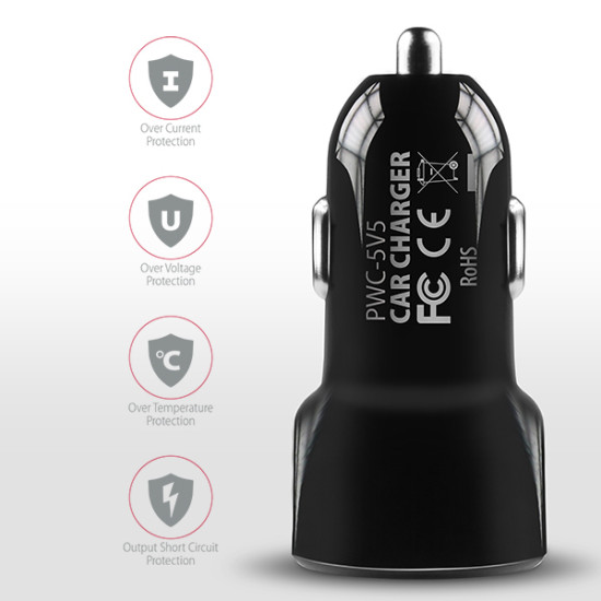PWC-5V5 SMART Car charger 24W, 2x USB-A port, 5V/2.4A + 5V/2.4A