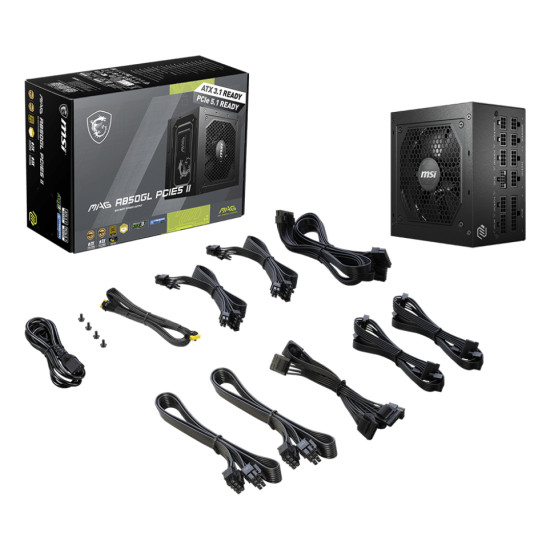 Power Supply|MSI|MAG A850GL PCIE5 II|850 Watts|Efficiency 80 PLUS GOLD|PFC Active|MAGA850GLPCIE5II Power Supply|MSI|MAG A850GL PCIE5 II|850 Watts|Efficiency 80 PLUS GOLD|PFC Active|MAGA850GLPCIE5II