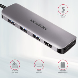 HMC-HCR3A 3x USB-A+ HDMI+ SD/microSD USB-C 3.2 Gen 1 hub 20cm