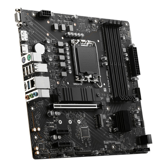 Mainboard|MSI|Intel B760 Express|LGA1700|Micro-ATX|Memory DDR4|Memory slots 4|2xPCI-Express 1x|1xPCI-Express 16x|2xM.2|1x15pin D-sub|1xHDMI|1xDisplayPort|4xUSB 2.0|1xUSB 3.2|1xUSB-C|2xPS/2|1xRJ45|3xAudio port|PROB760M-PDDR4 Mainboard|MSI|Intel B760 Express|LGA1700|Micro-ATX|Memory DDR4|Memory slots 4|2xPCI-Express 1x|1xPCI-Express 16x|2xM.2|1x15pin D-sub|1xHDMI|1xDisplayPort|4xUSB 2.0|1xUSB 3.2|1xUSB-C|2xPS/2|1xRJ45|3xAudio port|PROB760M-PDDR4