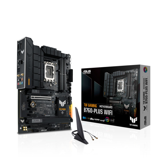 Mainboard|ASUS|Intel B760 Express|LGA1700|ATX|Memory DDR5|Memory slots 4|2xPCI-Express 3.0 1x|1xPCI-Express 3.0 16x|1xPCI-Express 5.0 16x|3xM.2|1xHDMI|1xDisplayPort|1xUSB 2.0|4xUSB 3.2|1xUSB-C|1xOptical S/PDIF|1xRJ45|5xAudio port|TUFGAMINGB760-PLUSWIFI Mainboard|ASUS|Intel B760 Express|LGA1700|ATX|Memory DDR5|Memory slots 4|2xPCI-Express 3.0 1x|1xPCI-Express 3.0 16x|1xPCI-Express 5.0 16x|3xM.2|1xHDMI|1xDisplayPort|1xUSB 2.0|4xUSB 3.2|1xUSB-C|1xOptical S/PDIF|1xRJ45|5xAudio port|TUFGAMINGB760-PLUSWIFI