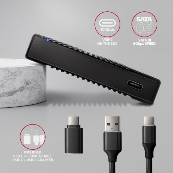 Axagon EE25-GTR USB-C 3.2 Gen 2 - SATA 6G 2.5\" externes Festplattengehäuse geriffelt HDD/SSD enclosure Black 2.5" Axagon EE25-GTR USB-C 3.2 Gen 2 - SATA 6G 2.5\" externes Festplattengehäuse geriffelt HDD/SSD enclosure Black 2.5"