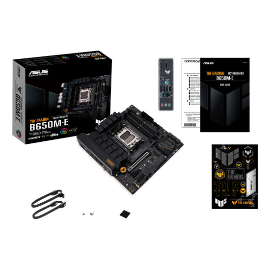Mainboard|ASUS|AMD B650|SAM5|Micro-ATX|Memory DDR5|Memory slots 4|2xPCI-Express 4.0 1x|1xPCI-Express 4.0 16x|2xM.2|1xHDMI|2xDisplayPort|4xUSB 2.0|2xUSB 3.2|2xUSB-C|1xRJ45|3xAudio port|TUFGAMINGB650M-E Mainboard|ASUS|AMD B650|SAM5|Micro-ATX|Memory DDR5|Memory slots 4|2xPCI-Express 4.0 1x|1xPCI-Express 4.0 16x|2xM.2|1xHDMI|2xDisplayPort|4xUSB 2.0|2xUSB 3.2|2xUSB-C|1xRJ45|3xAudio port|TUFGAMINGB650M-E