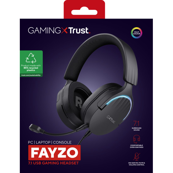 Trust GXT 490 FAYZO over-ear 7.1 USB-gamingheadset. Trust GXT 490 FAYZO over-ear 7.1 USB-gamingheadset.
