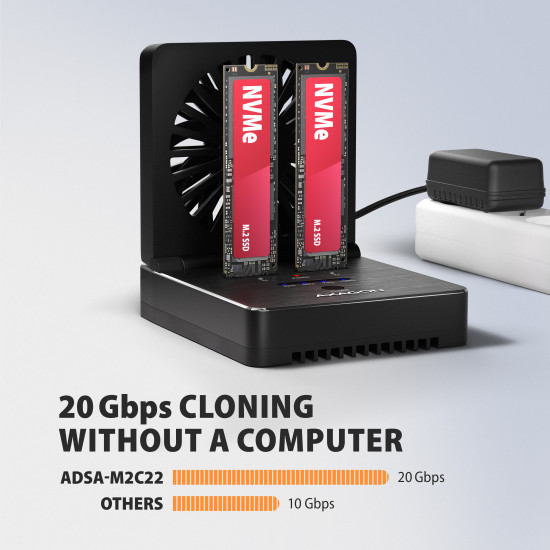 AXAGON ADSA-M2C22 USB-C 20Gbps Dual M.2 NVMe & SATA SSD Docking and Cloning Station