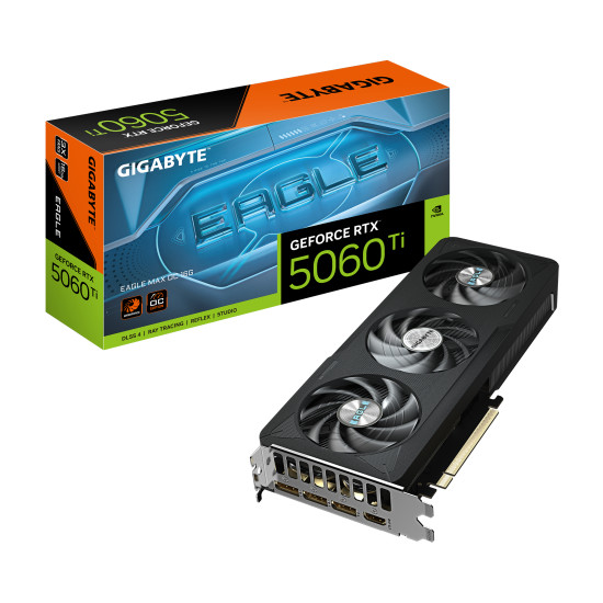 GeForce RTX 5060 Ti EAGLE MAX OC 16G Graphics Card - 16GB GDDR7, 128bit, PCI-E 5.0, 2617MHz Core Clock, 3 x DP, 1 x HDMI, NVIDIA DLSS 4, GV-N506TEAGLEMAX OC-16GD